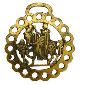 Vintage Horse Brass Harness Medallion Queen Victoria on Horseback Collectible